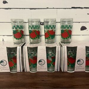 Set of 16 Vintage Anchor Hocking Golden Harvest Glass Tumblers-Watermelon Design